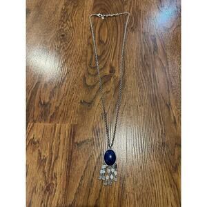 Lucky Brand Long Pendant Necklace – Silver & Blue Boho Style Casual Jewelry